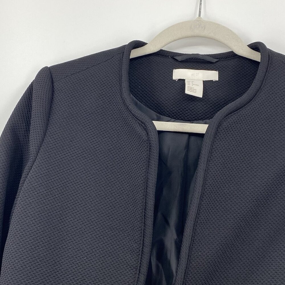 H&M Womens Size 4 Black Open Front Textured Weave Pockets Lined Jacket Coat - Picture 6 of 9